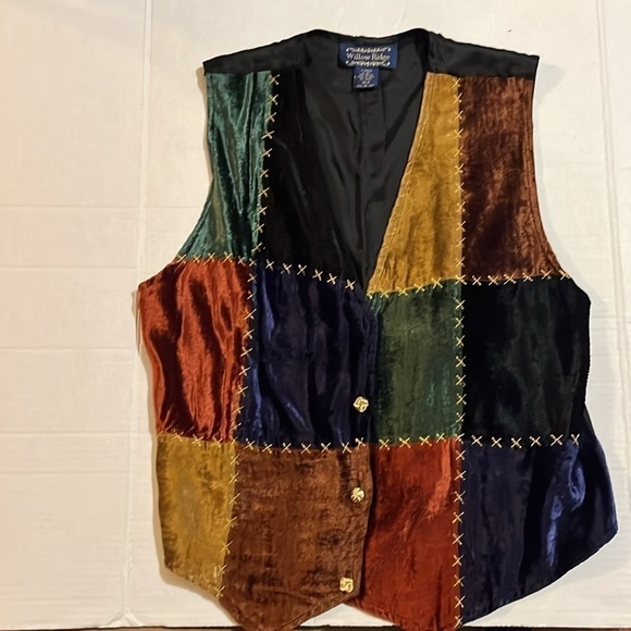 Vtg-Willow Ridge-XL-multicolored, patchwork, velvet ,button front vest, 80 style - Picture 3 of 12